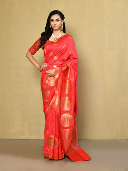 Elora - Silk Blend Banarasi Woven Designer Saree with Unstitched Blouse For Women (Pink)