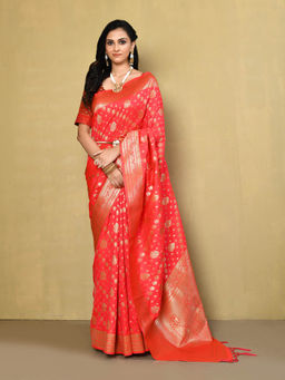 Elora - Silk Blend Banarasi Woven Designer Saree with Unstitched Blouse For Women (Pink)