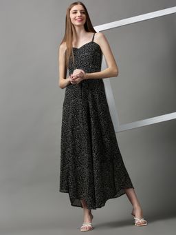 SHOWOFF - Womens Sweetheart Neck Abstract Black Maxi Dress