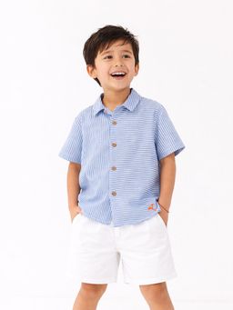 Somersault - Boys Stripe Blue Cotton Half Sleeve Shirt
