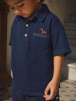 Somersault - Boys Solid Navy Blue Cotton Half Sleeve Shirt