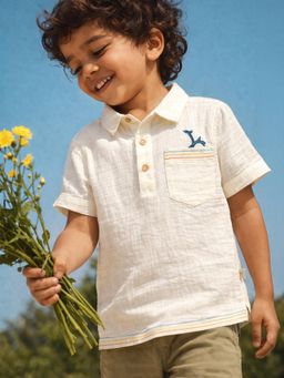 Somersault - Boys Solid Off White Cotton Half Sleeve Shirt