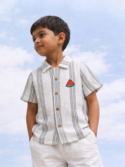 Somersault - Boys Stripe White Cotton Half Sleeve Shirt
