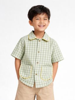 Somersault - Boys Checks Green Cotton Shirt