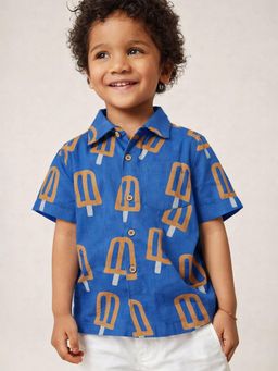 Somersault - Boys All over printed Blue Cotton Shirt