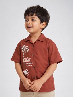 Somersault - Boys Placment print Rust Cotton Half Sleeve Shirt