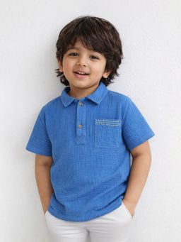 Somersault - Boys Solid Blue Cotton Half Sleeve Shirt
