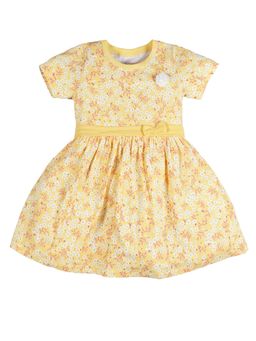 PLUM TREE - Girls Yellow Cotton Round Neck Dress