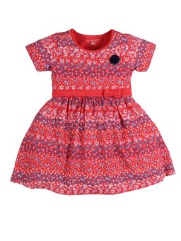PLUM TREE - Girls Red Cotton Round Neck Dress