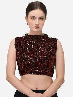 Amrutam Fab - Womens Red Velvet Stiched Blouse With Collar Neck