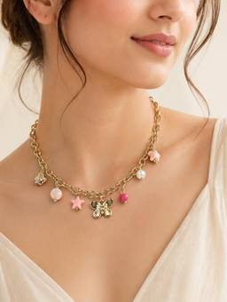 AANURA - Gold Charm Butterfly and Beads Necklace