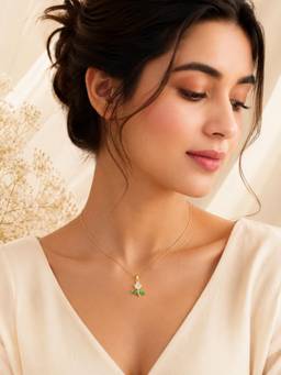 AANURA - 18K Gold Plated Pink Crystal Leaf Pendant Necklace