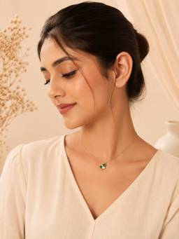 AANURA - 18K Gold Plated Green Crystal Clover Pendant Necklace