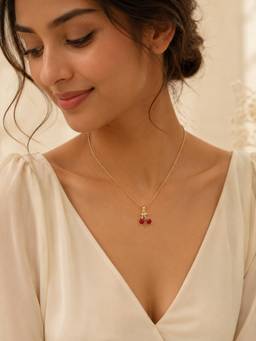 AANURA - 18K Gold Plated Twin Red Crystal Pendant Necklace