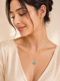 AANURA - 18K Gold Plated Blue Flower Halo Crystal Necklace