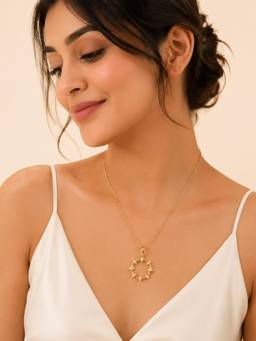 AANURA - 18K Gold Plated Open Circle Cz Bar Necklace
