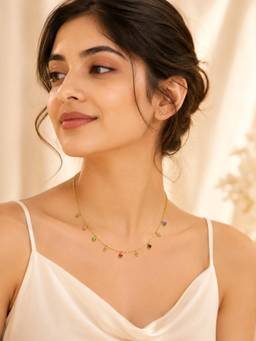AANURA - 18K Gold Plated Leaf And Colour Stone Charm Necklace