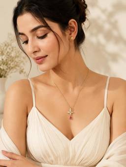 AANURA - Crystal Butterfly Pink Drop Necklace