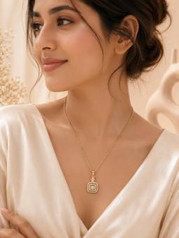 AANURA - Square Halo Crystal Pendant Necklace