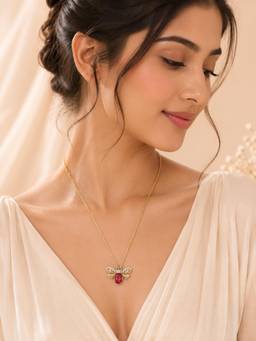 AANURA - Red Stone Wing Charm Necklace