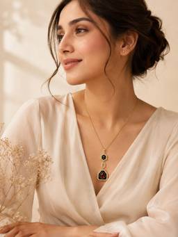 AANURA - 18K Gold Plated Multi-Stone Geometric Drop Necklace