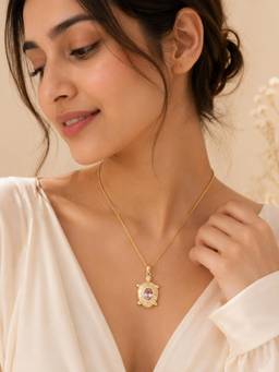 AANURA - 18K Gold Plated Pink Turtle Crystal Necklace