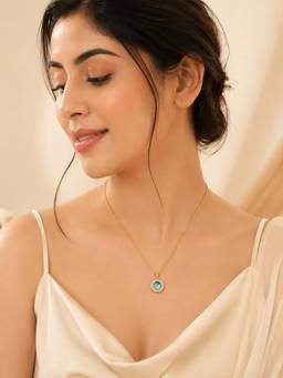 AANURA - 18K Gold Plated Sea Blue Halo Crystal Pendant Necklace