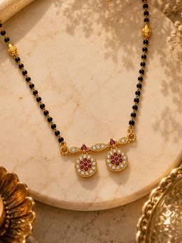 Mystic - Dual Round Ruby and White Stone Mangalsutra