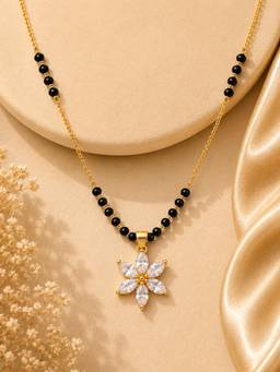 Mystic - Gold Finish Stone Studded Floral Pendant Mangalsutra