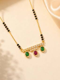 Mystic - Gold Finish Green and Ruby Drop Mangalsutra