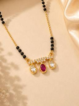 Mystic - Gold Finish Ruby White Pendant Mangalsutra