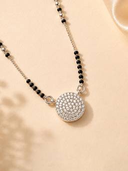 Mystic - Rhodium Finish Circle Pendant Mangalsutra
