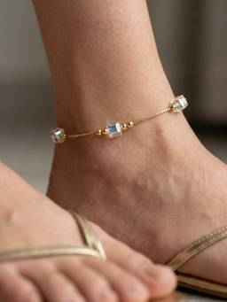 SAMIKA - 925 Sterling Silver with 22K Gold Plated Cubic Zirconia Halo Charm Anklet