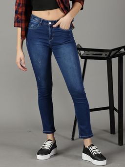 SHOWOFFFF - Women's Stretchable Low Distress Navy Blue Slim Fit Jeans