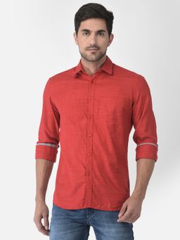 CRIMSOUNE CLUB - Men Textured Red Shirt