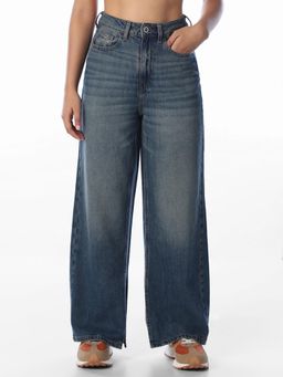 ONLY - Women Solid Wide Leg High-Rise Blue Jeans