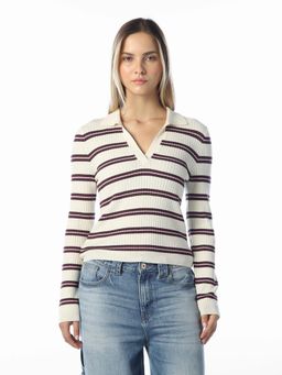 ONLY - Women Stripes Regular Beige Sweater