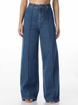 ONLY - Women Solid Wide Leg High-Rise Blue Jeans
