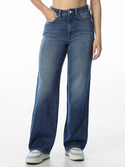 ONLY - Women Solid Wide Leg High-Rise Blue Jeans