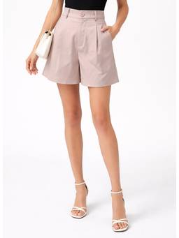 KOTTY - Women Blush Pink Solid High-Rise Regular Shorts