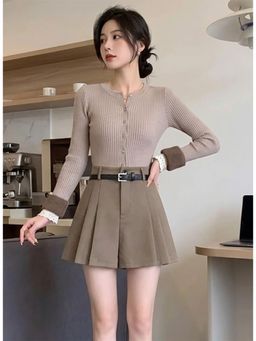 KOTTY - Women Beige Regular Fit Shorts with Belt