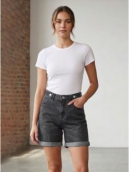 KOTTY - Women Black High-Rise Casual Shorts