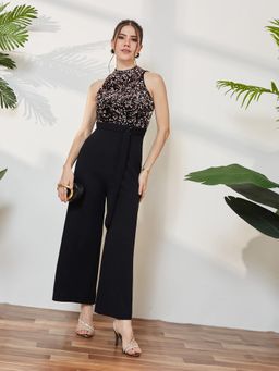 Miss Chase - Women Black Embellished Regular Jumpsuit