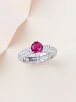 Ornate Jewels - 925 Sterling Silver Red American Diamond Solitaire Ring For Women
