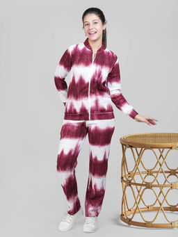 She N She - Maroon Printed Regular Fit Jacket and Pant