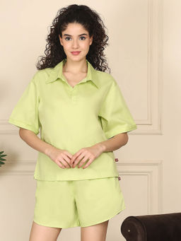 TAG 7 - Green Solid Relaxed Fit T-shirt and Shorts