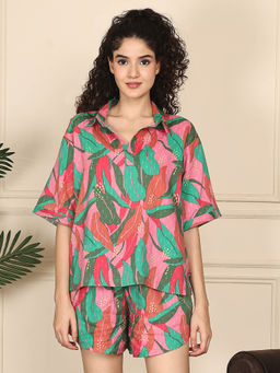 TAG 7 - Green Printed Relaxed Fit T-shirt and Shorts