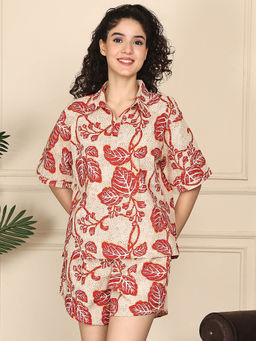 TAG 7 - Beige Floral Relaxed Fit T-shirt and Shorts