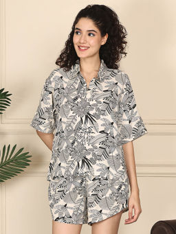 TAG 7 - White Printed Relaxed Fit T-shirt and Shorts