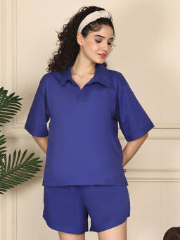 TAG 7 - Blue Solid Relaxed Fit T-shirt and Shorts